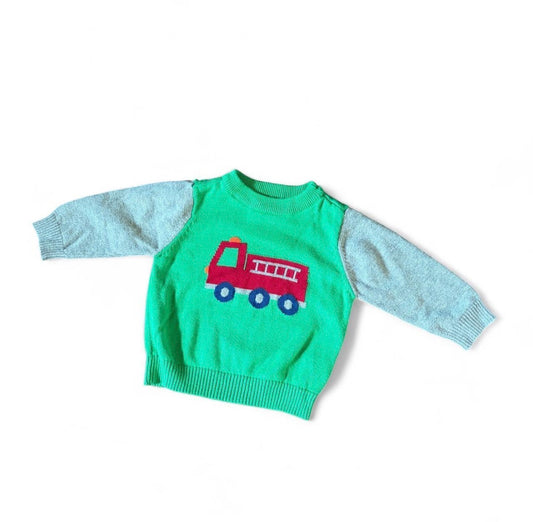 Fire truck Green Sweater